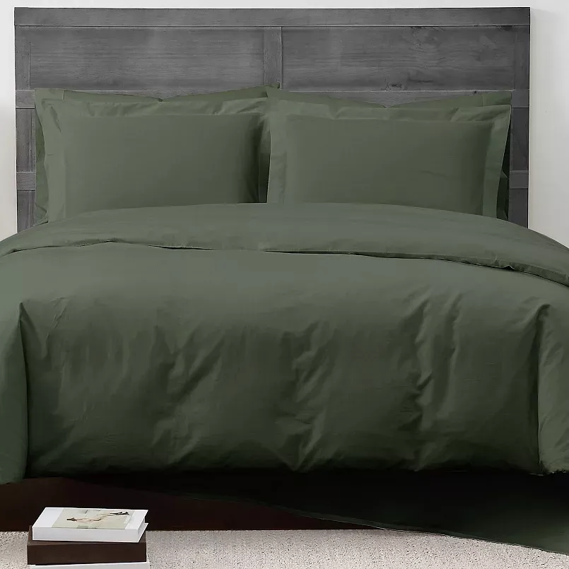 Cannon Solid Percale Duvet Cover Set with Shams, Green, Full/Queen