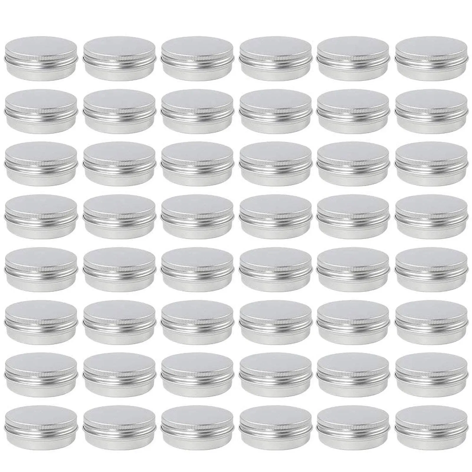 OBKJJ 48 Pcs Aluminum Round Cans with Lid, 2 Oz Metal Tins Food Candle Containers with Screw Tops for Crafts, Food Storage, DIY (Silver)