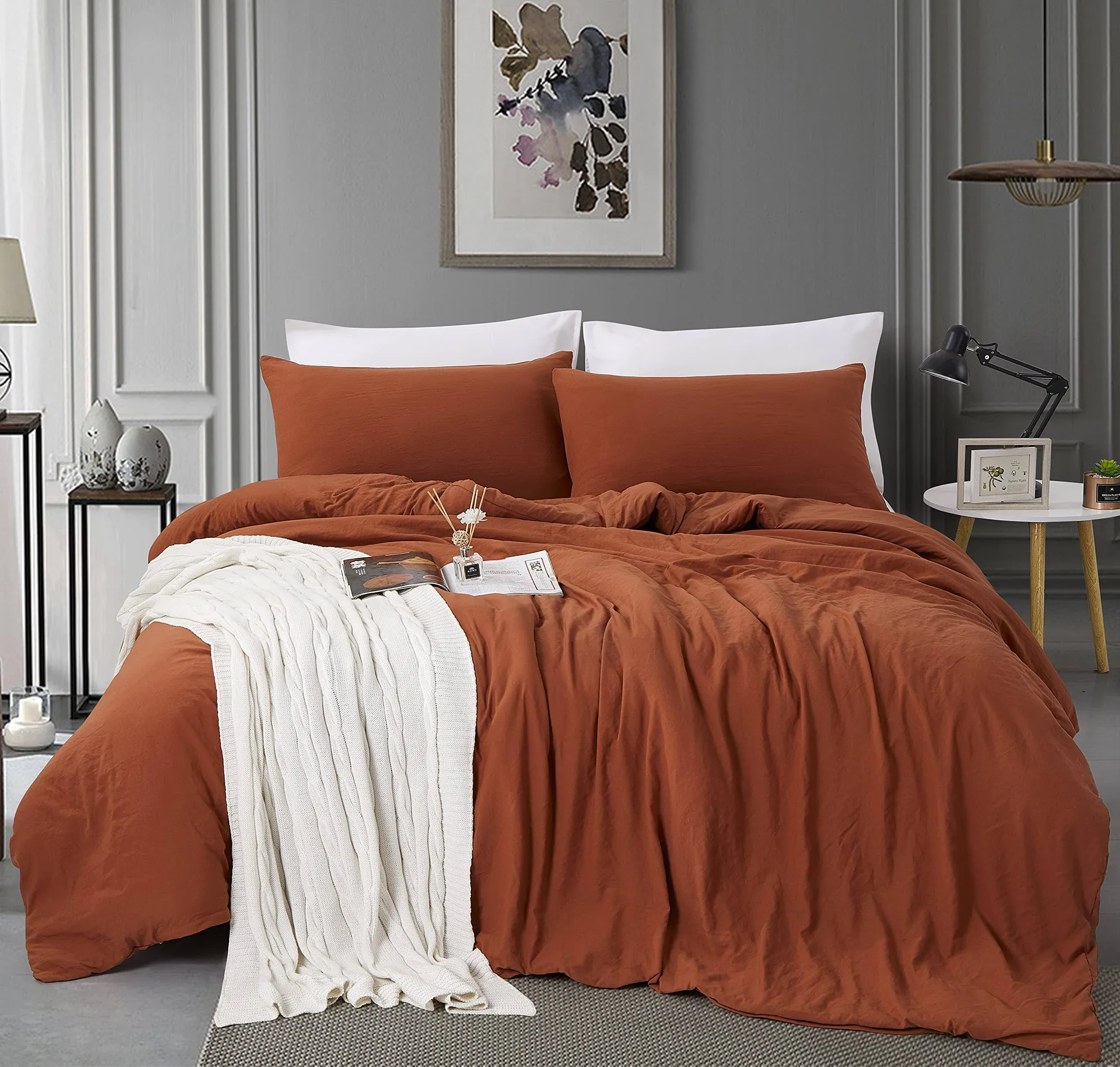 Twin Size Duvet Cover - 2 Piece Bedding Set (1 Duvet Cover & 1 Pillow Case) Soft Prewashed Comforter Cover w/Zipper Closure & Corner Ties - No Comforter (90" X 68", Clay Terracotta)