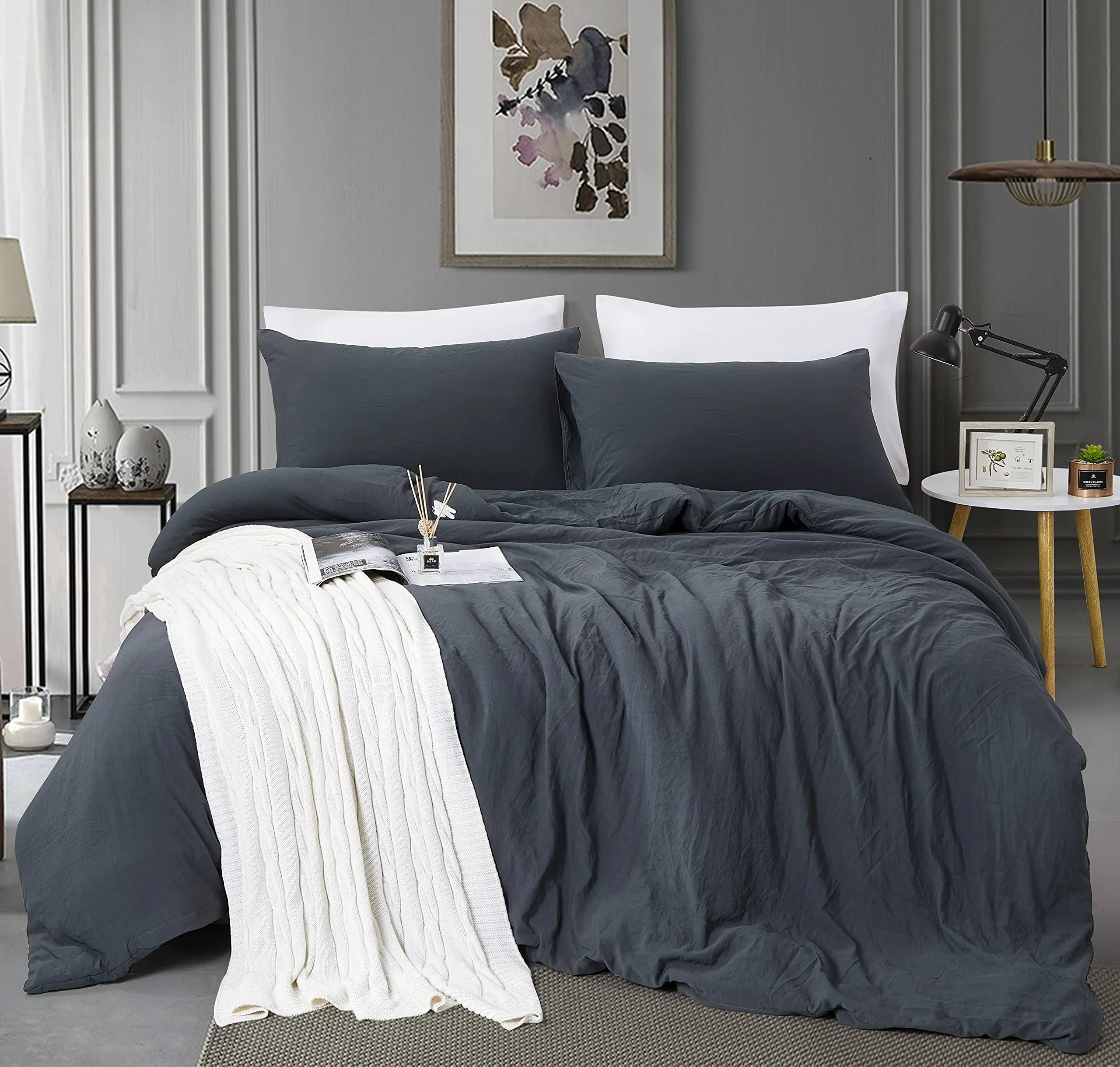 Twin Size Duvet Cover - 2 Piece Bedding Set (1 Duvet Cover & 1 Pillow Case) Soft Prewashed Comforter Cover w/Zipper Closure & Corner Ties - No Comforter (90" X 68", Charcoal Blue)