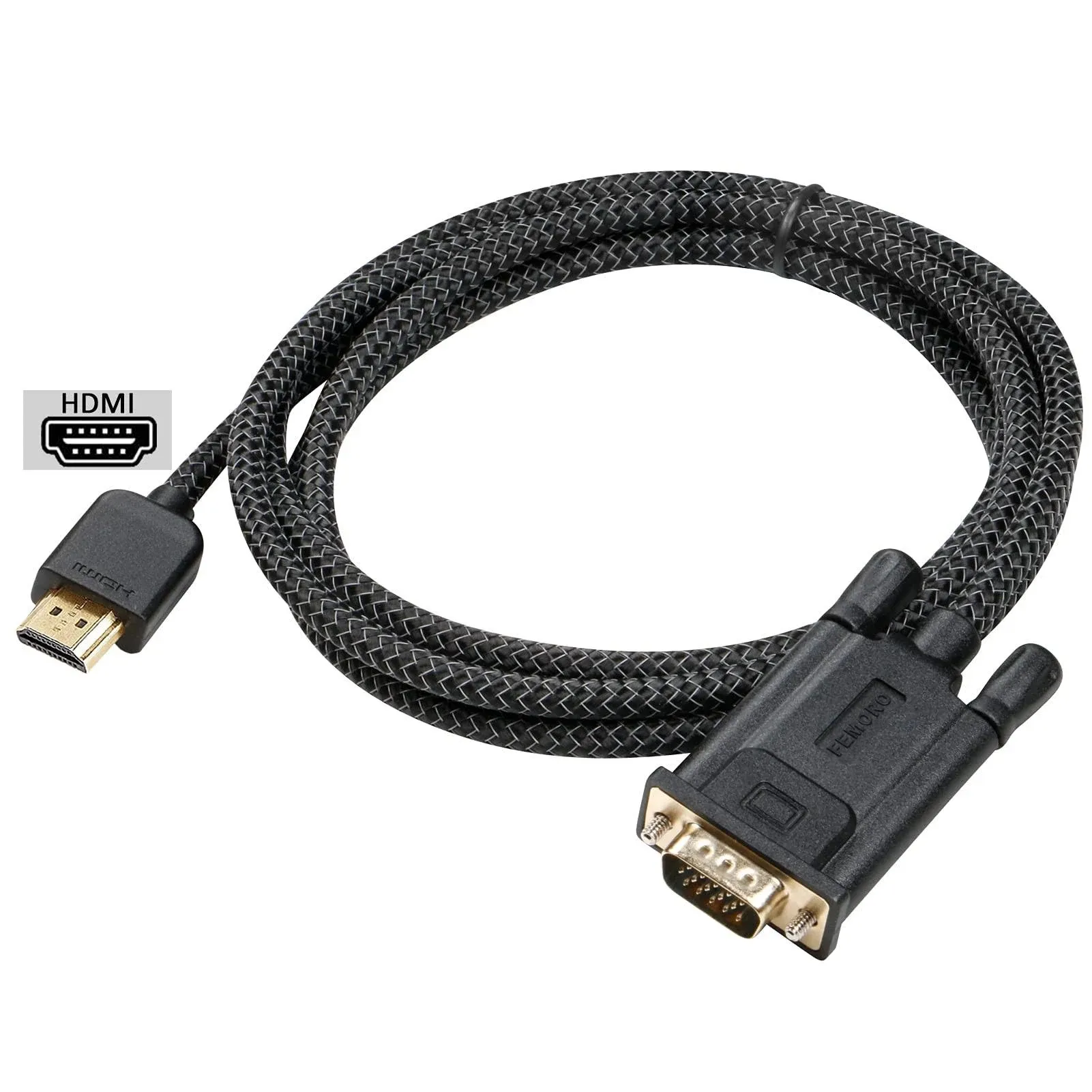 HDMI to VGA Cable 6 Feet Male to Male Braided Cord 1080P60Hz