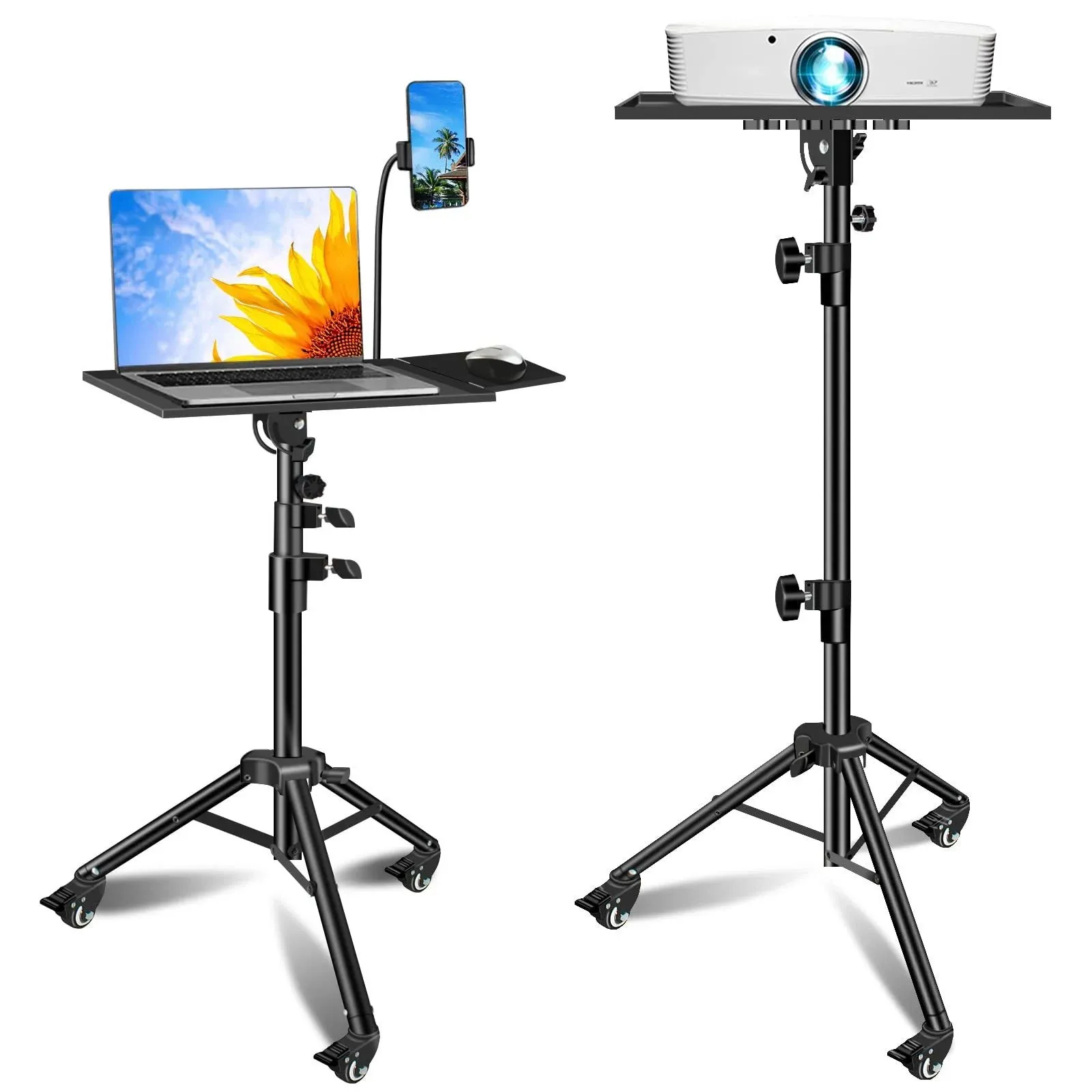 Projector Stand Sturdy Durable Metal Laptop Tripod Stand with Wheels Folding