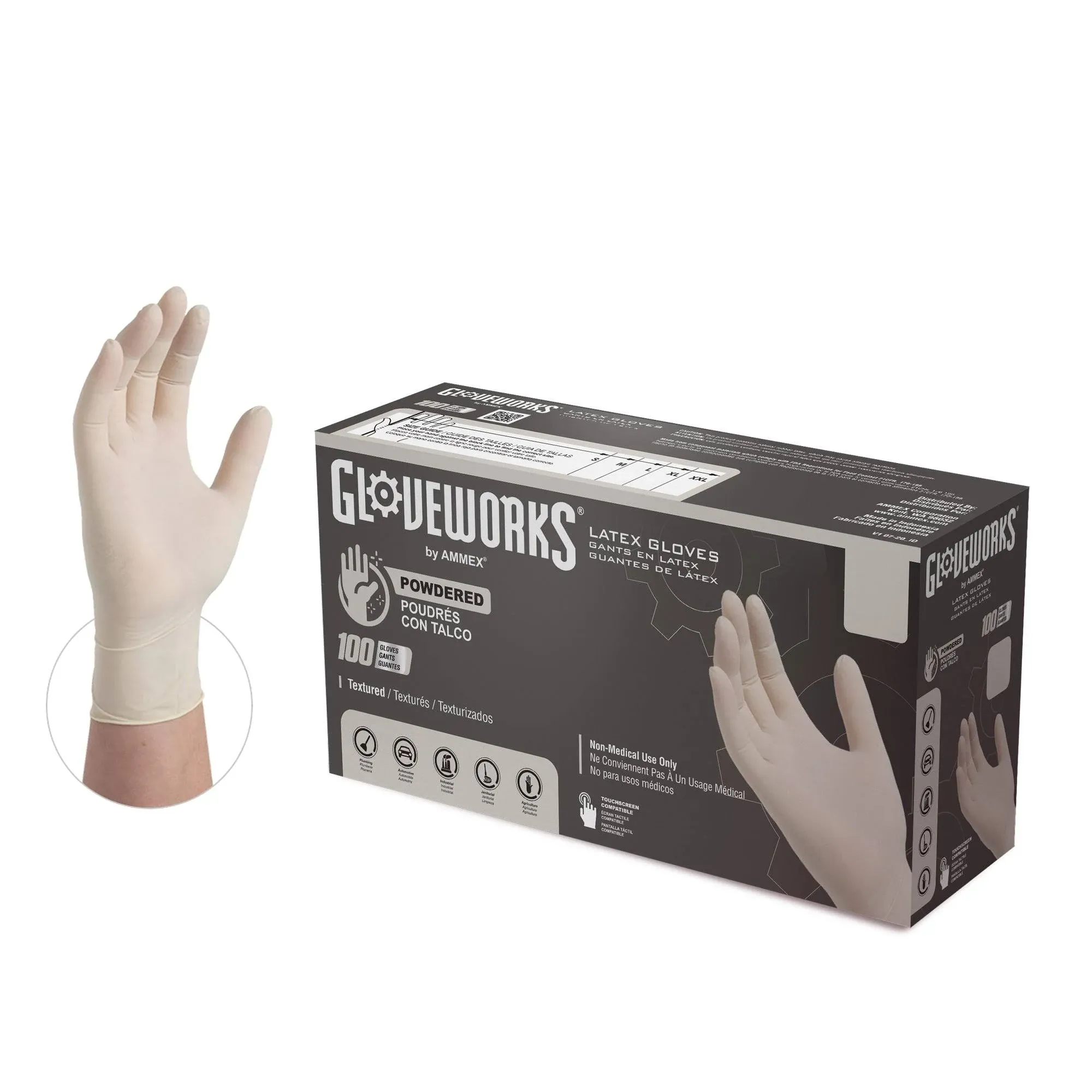 Ammex TL42100 GloveWorks Textured Latex Gloves - Small - Box of 100 Gloves