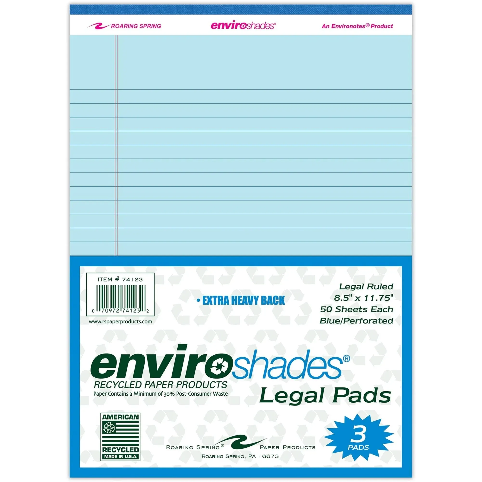 Roaring Spring Enviroshades Legal Notepads 50 Blue 8.5 x 11 Sheets 74123