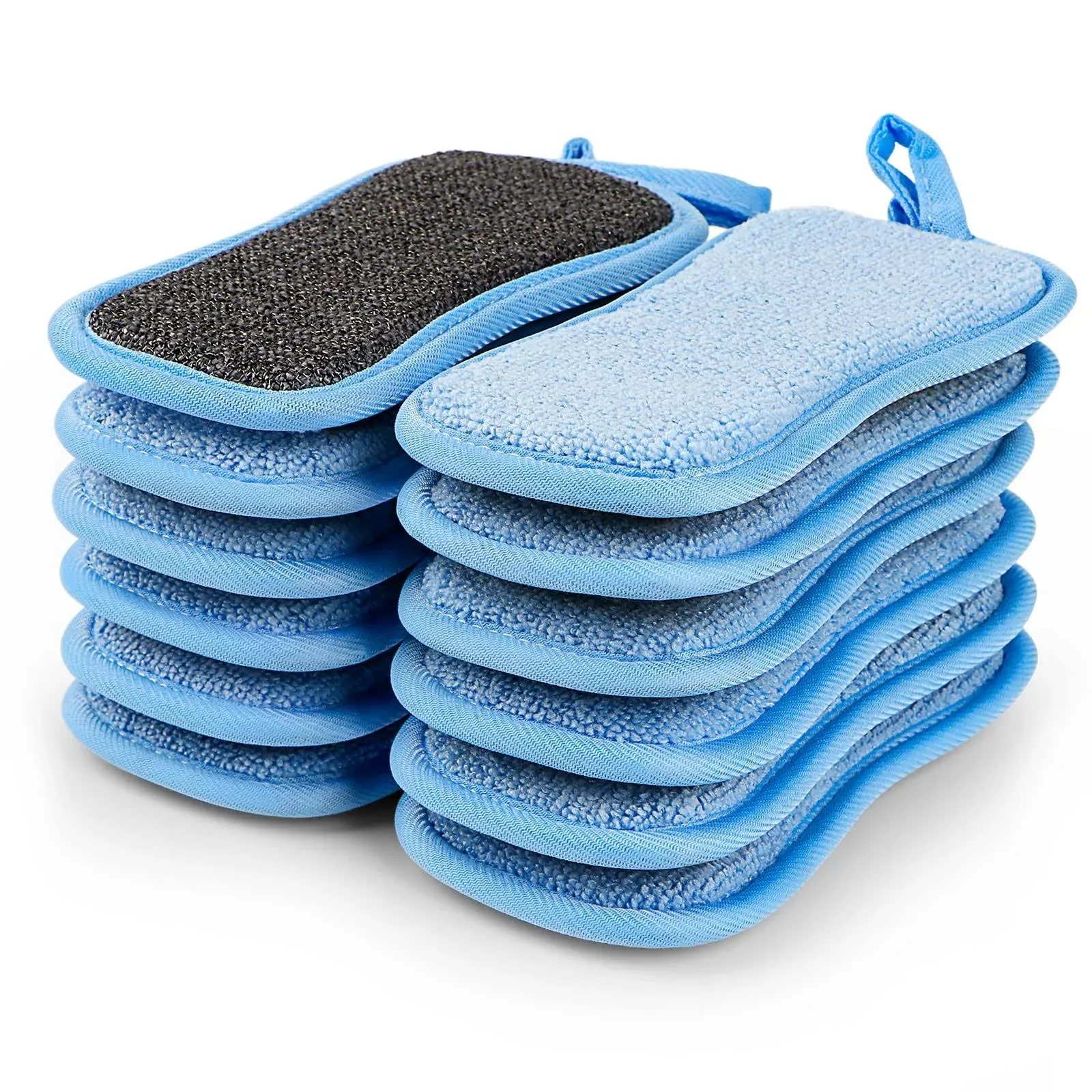 Efficient Cleaning: 12-Pack Non-Scratch Microfiber Kitchen Scrub Sponges (Blue)