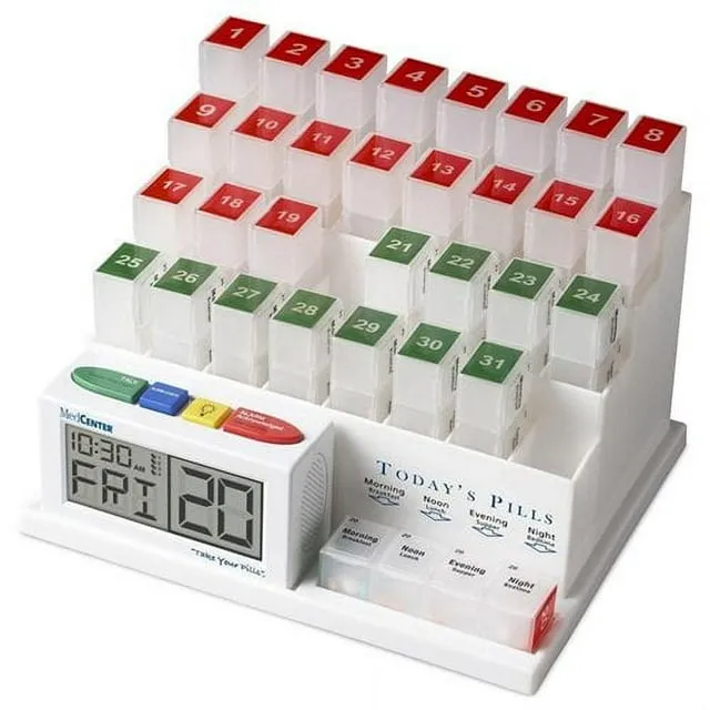 Med Center System 31 Day Pill Organizer Alarm Clock