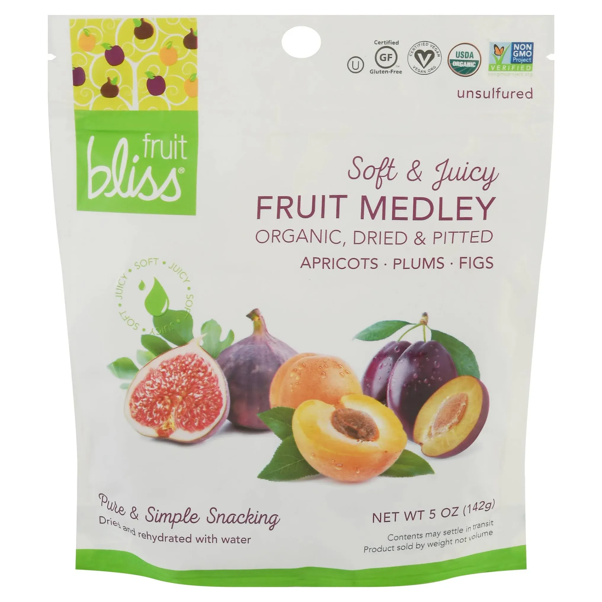 Fruit Bliss Dried Fruit Mix – Fruit Medley of Organic, Dried & Pitted Apricots, Plums & Figs - Organic Fruit Snacks, Dried Fruit Snacks, Resealable Pouches, Gluten-Free Vegan Snacks (1 Pack 5oz. Each)