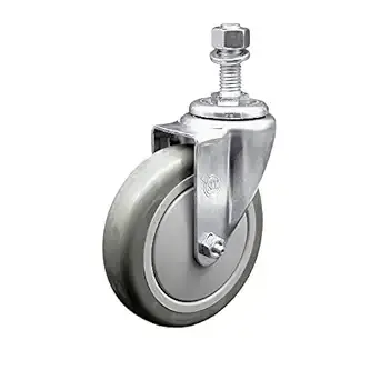 Polyurethane Swivel Threaded Stem Caster w/5" x 1.25" Gray Wheel and 1/2" Stem ...