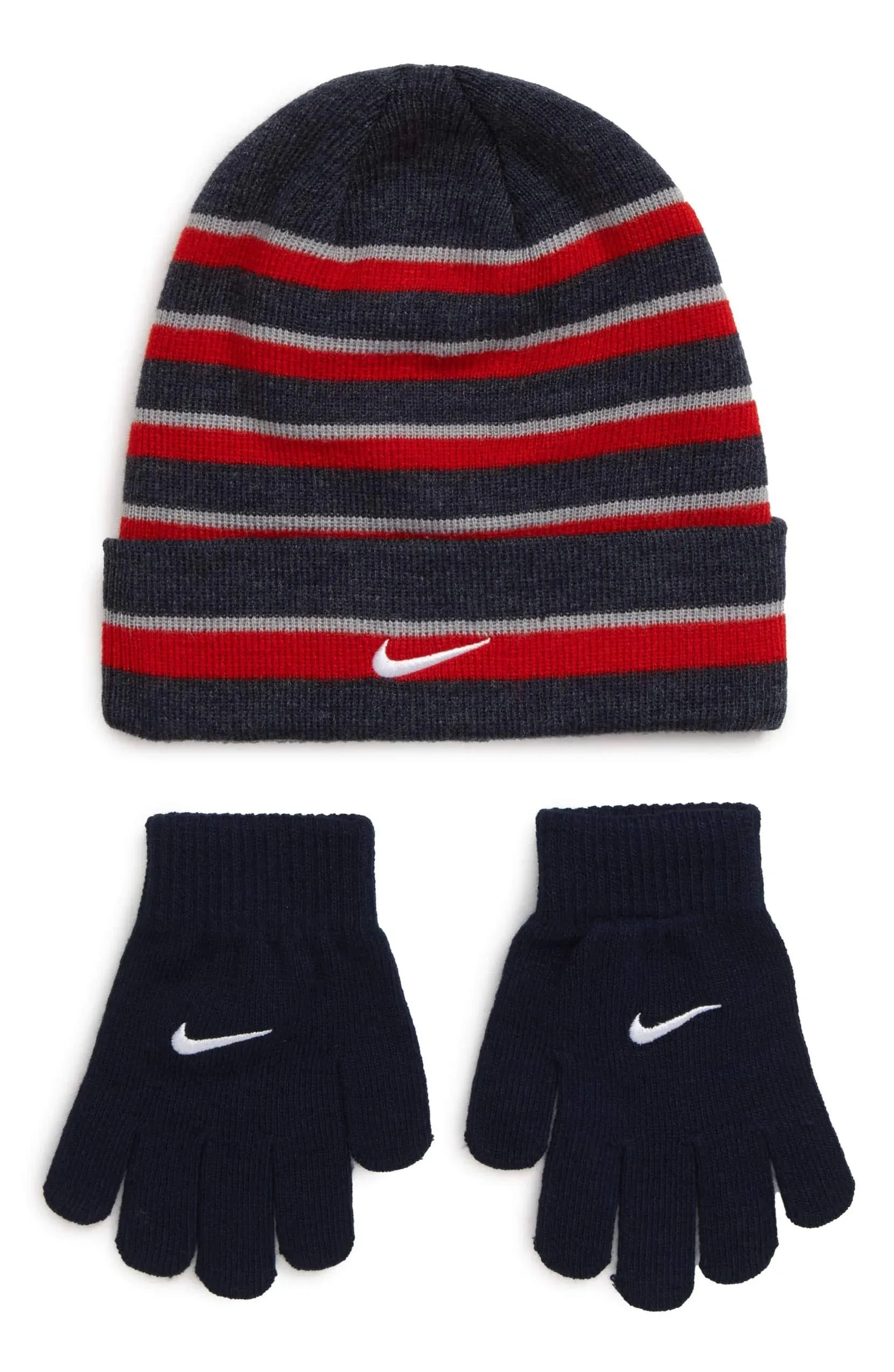 Boys 4-20 Nike 2-Piece Foldover Beanie & Gloves Set, Size: 8-20, Med Red