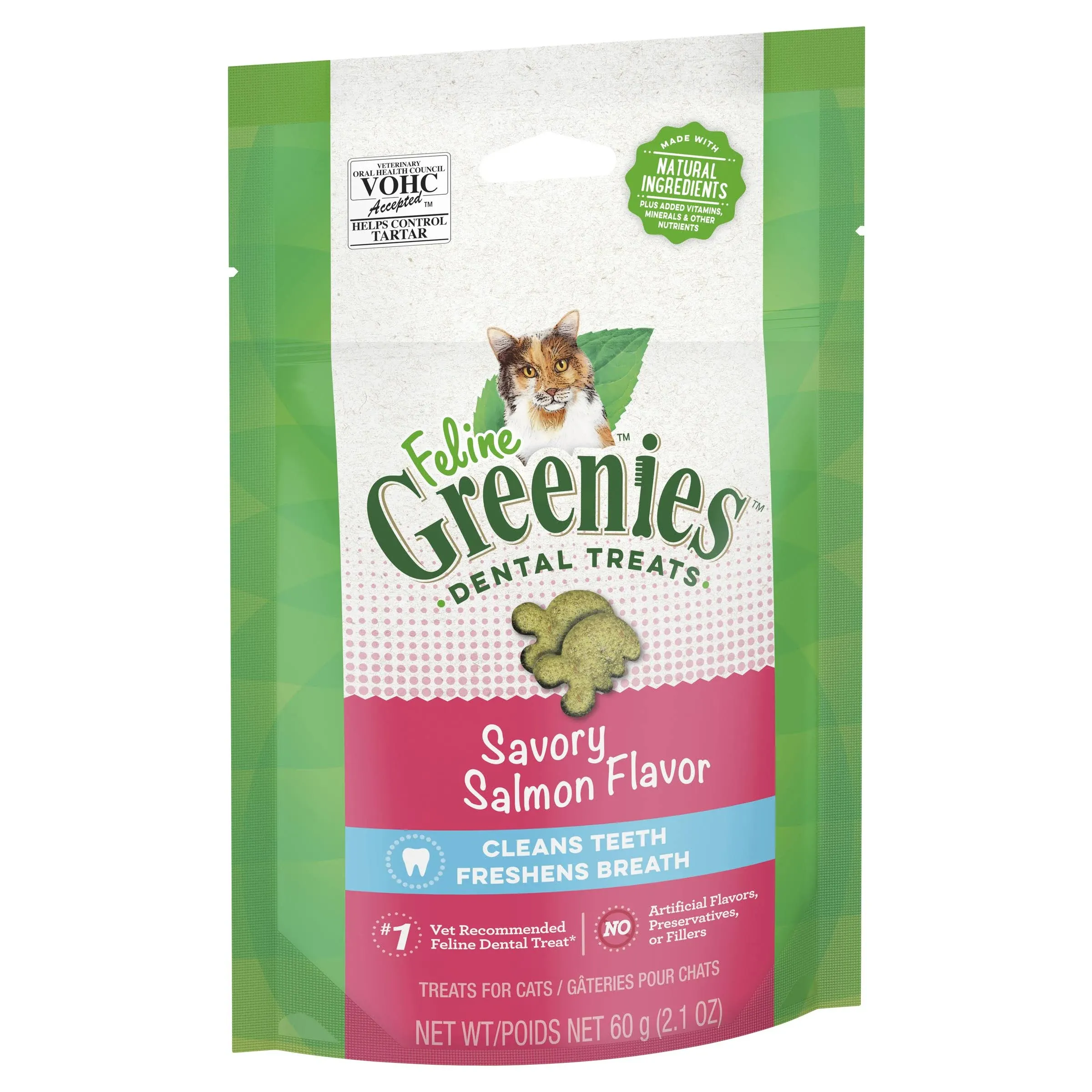 FELINE GREENIES - Golosinas dentales para gatos adultos, sabor salado a salmón, bañera de 9.75 onzas