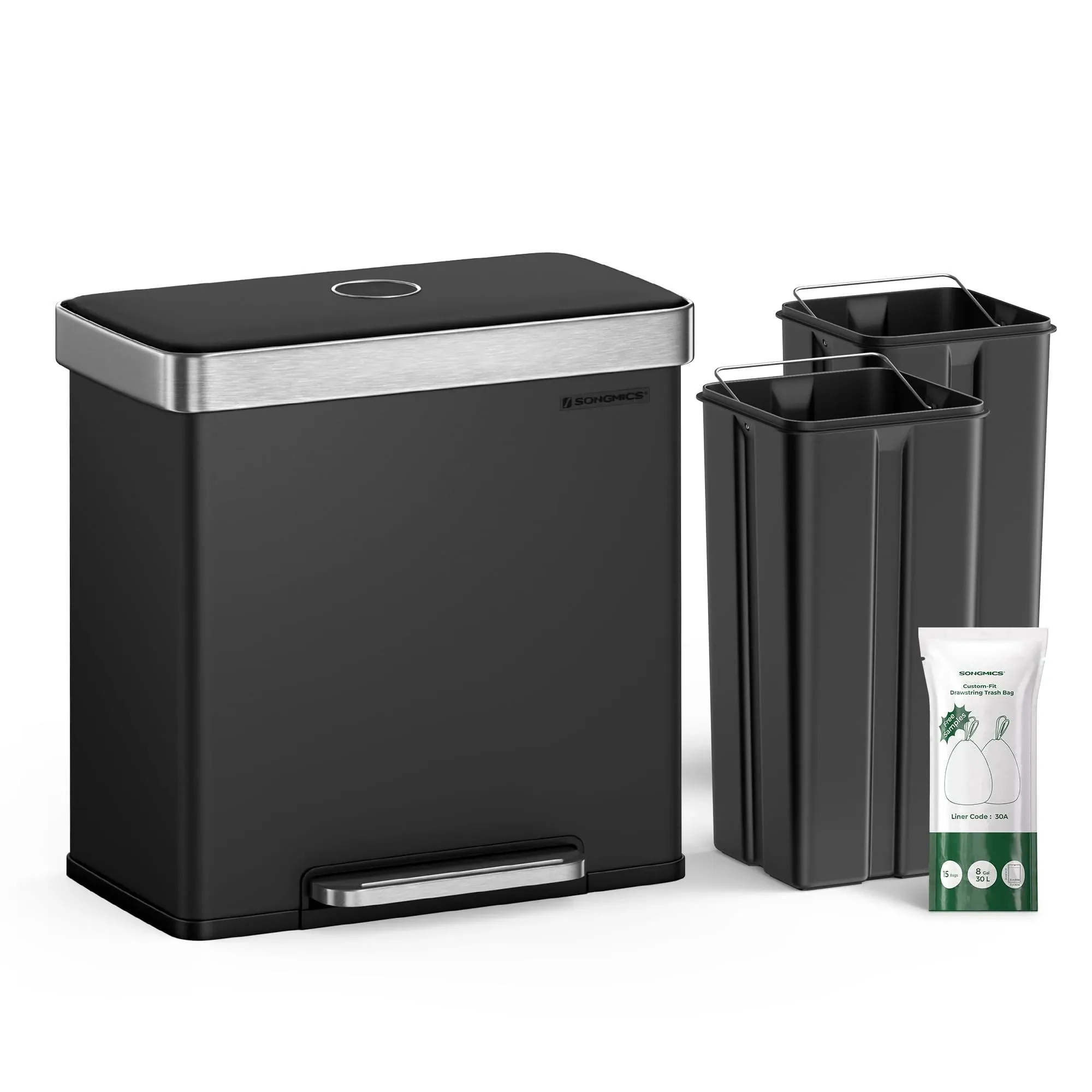 SONGMICS Kitchen Trash Can, 16 Gallon (2 x 8 Gallon) Dual Compartment – ideana.com