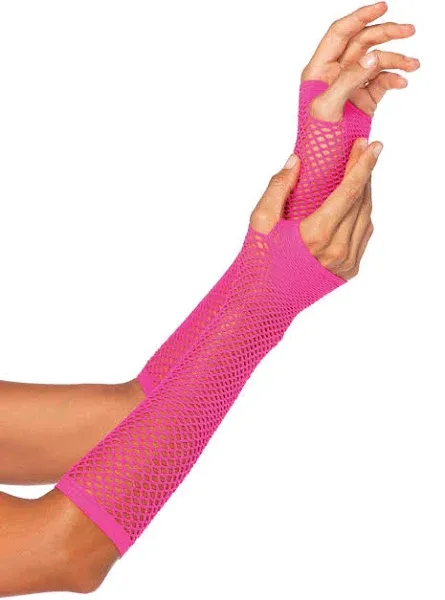 Adult Triangle Net Fingerless Gloves - One Size Neon Pink