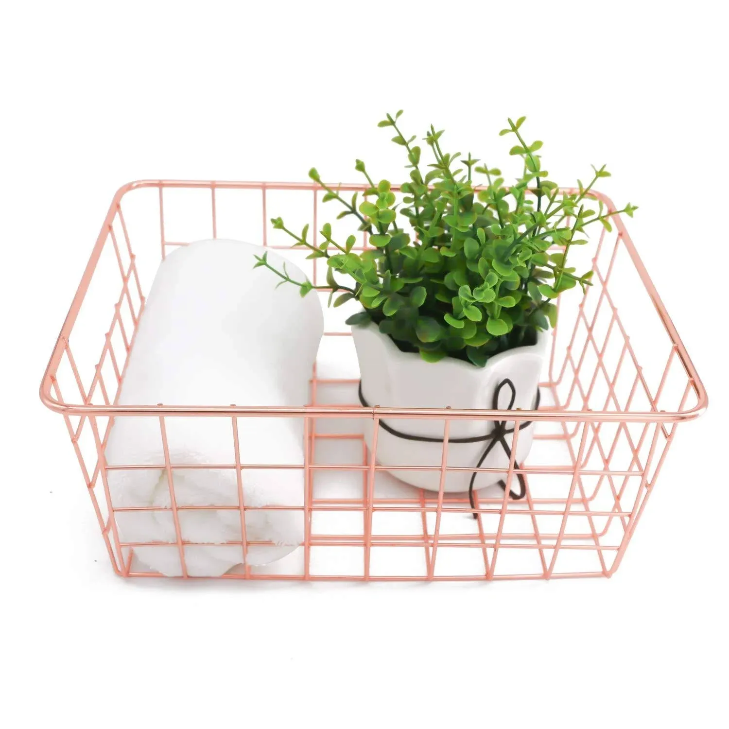 Metal Wire Storage Basket with Handles for Kitchen Food Pantry Papers Home Office ...