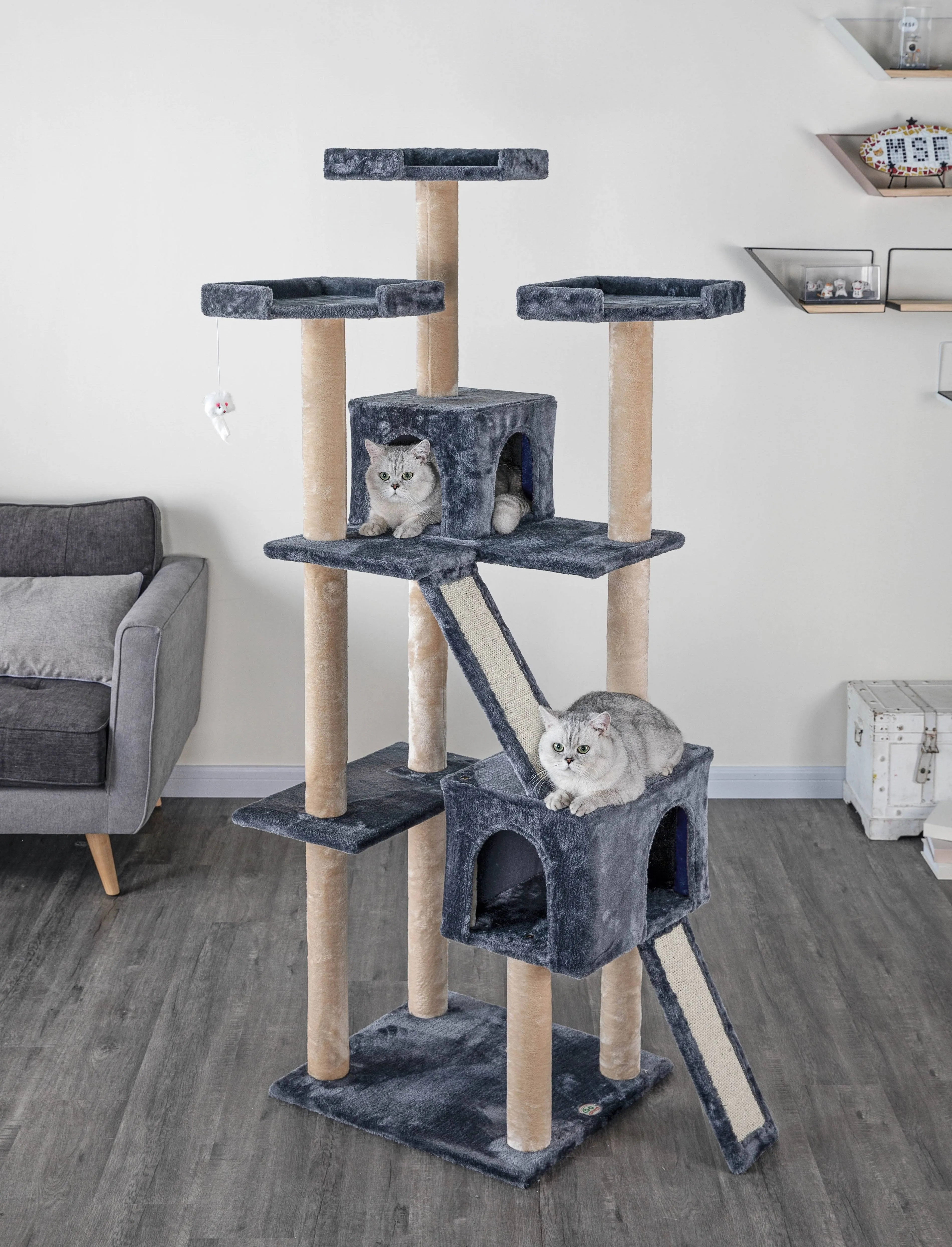 Go Pet Club F726 71 in. Kitten Cat Tree House with Sisal Scratching Board, Gray