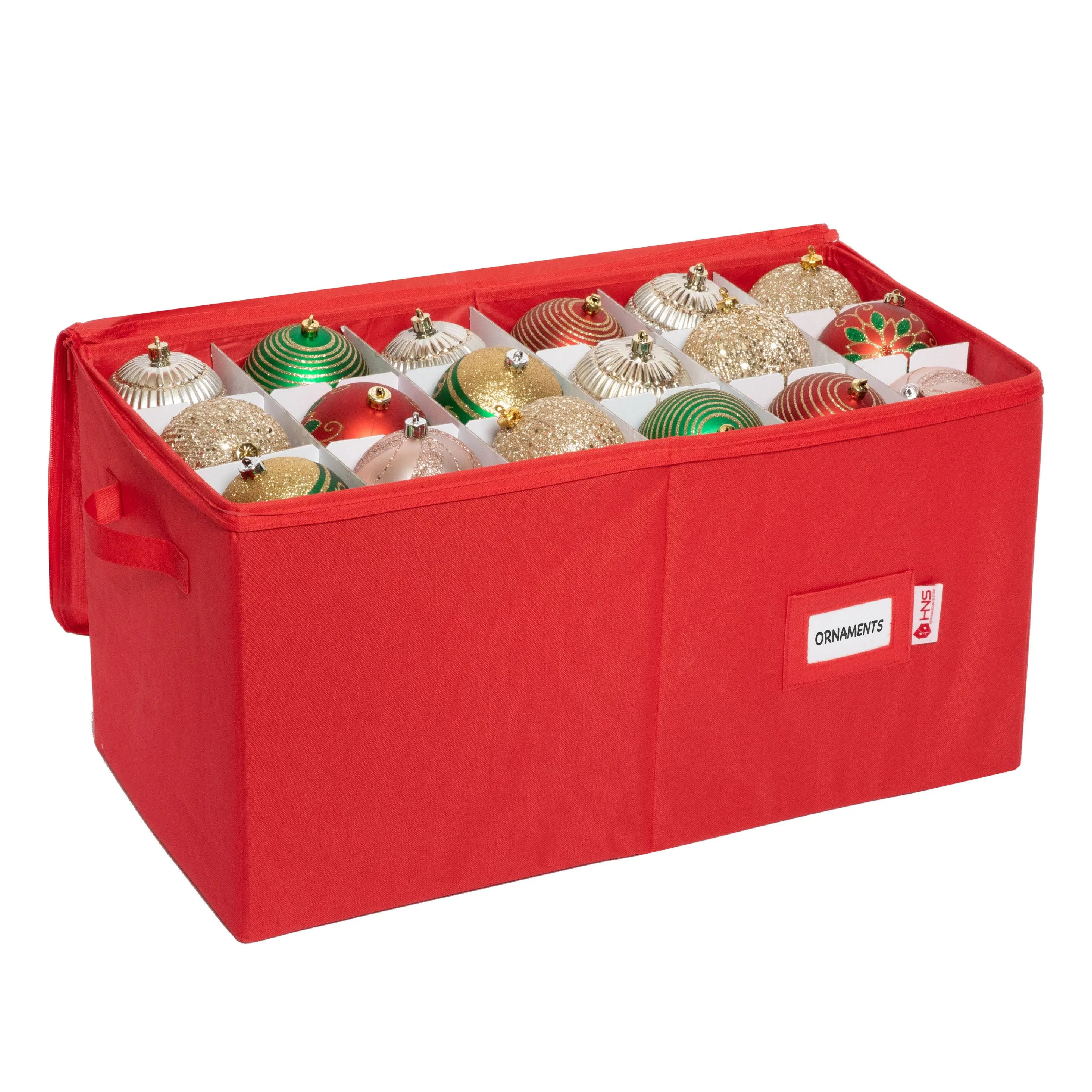 Christmas Ornament Storage Container with Dividers -Box Stores Up to 54 - 4" Ornaments, Convenient, Adjustable, Zippered, Heavy Duty 600D, Large Bin