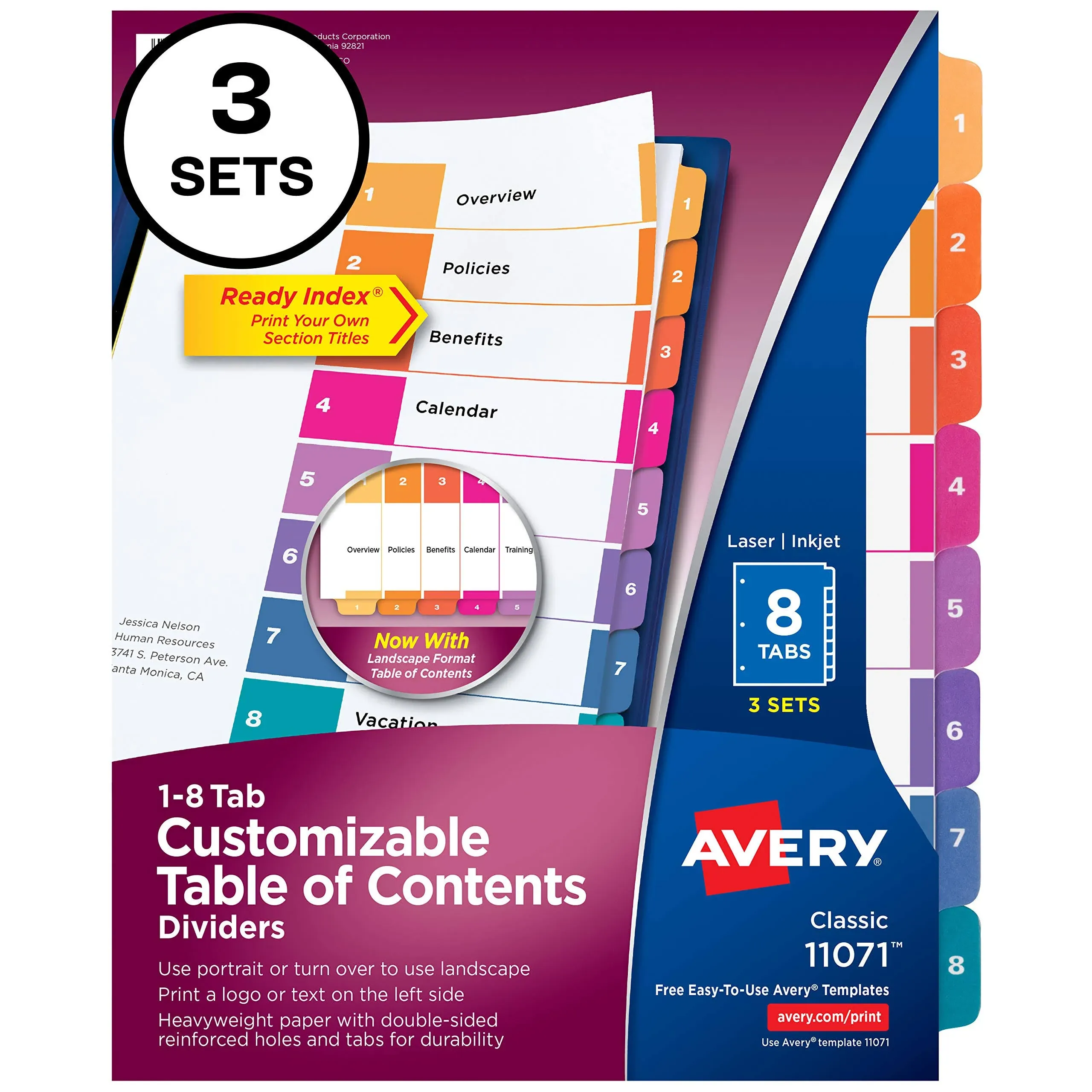 Ready Index 8 Tab Binder Dividers, PK3