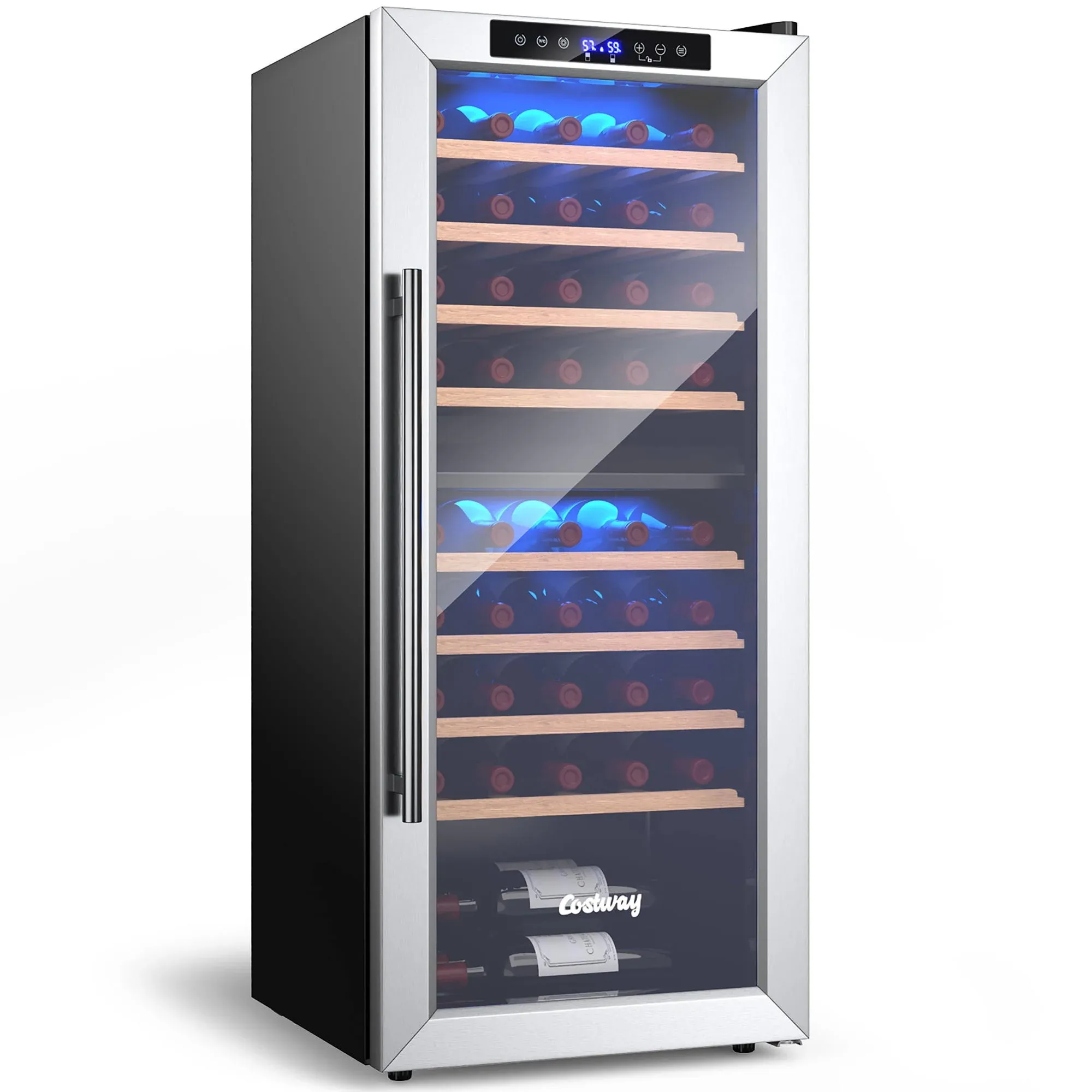 43 Bottle Wine Cooler Refrigerator Dual Zone Temperature Control w/ 8 Shelves