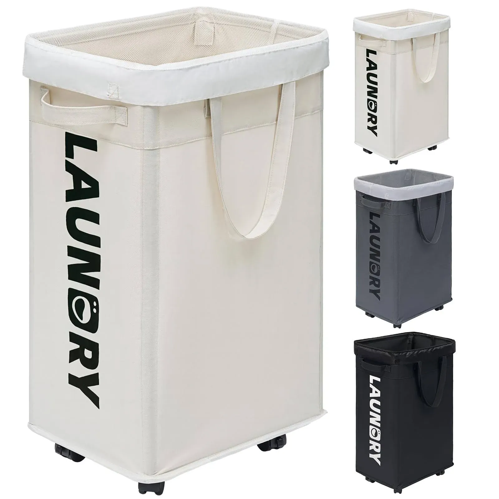 Laundry Basket with Wheels, 75L Collapsible Large Laundry Hamper, Slim Laundry B