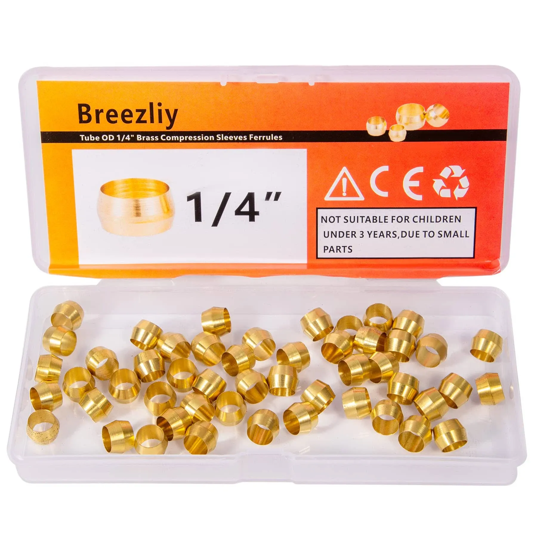 50pcs Tube Od 1/4&#034; Brass Compression Sleeves Ferrulesbrass Compression Fitting A