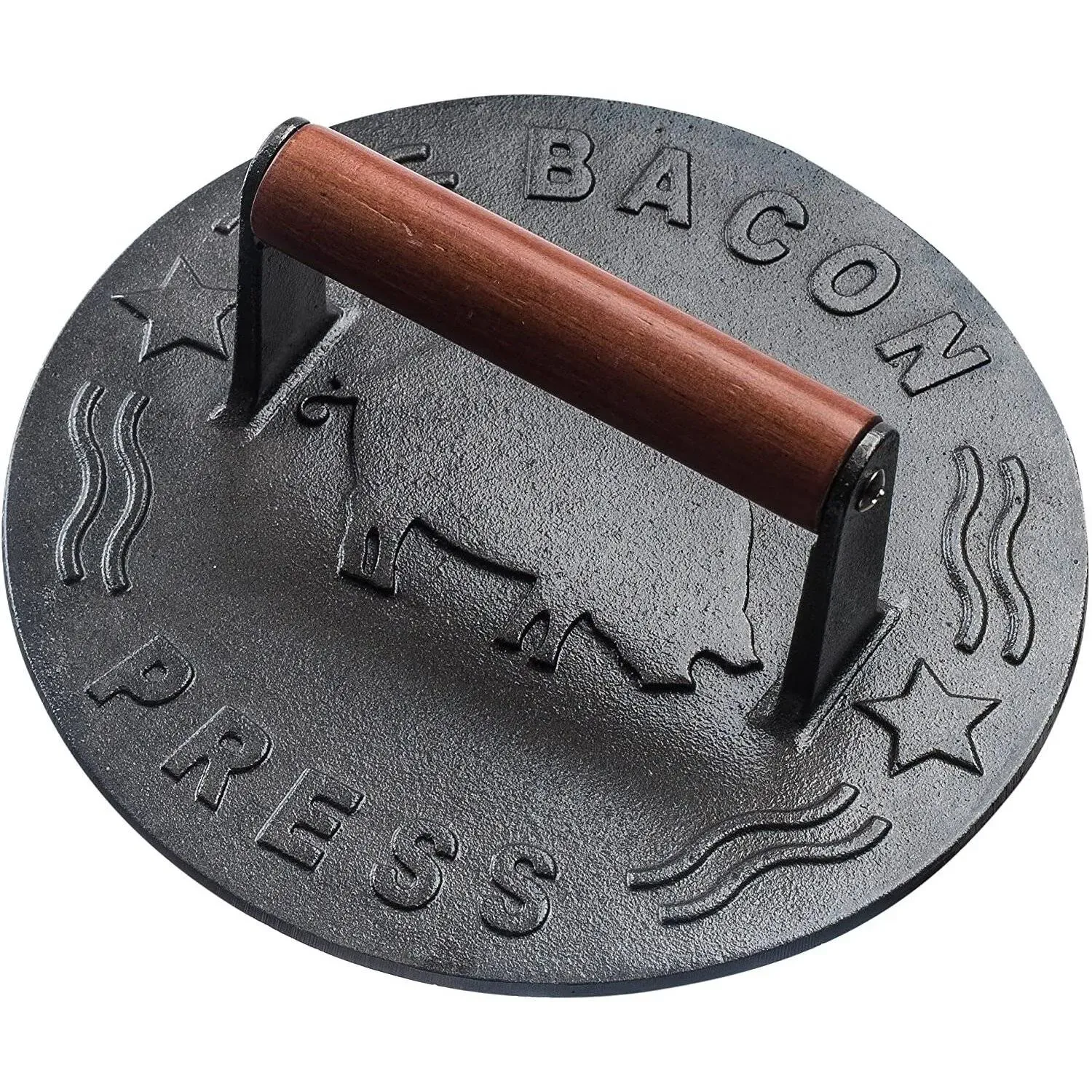 Bellemain Bacon Press 8.5-Inch Round | Heavy-duty Cast Iron Grill Press for Perfectly Seared Bacon, Steak & Sandwiches | Equalized Weight Distribution | Food-Grade Press with Wood Handle | 3 lbs