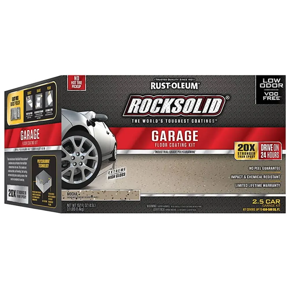 Rust-Oleum 293517 Rocksolid Polycuramine Garage Floor Coating, 2.5 Car Kit, Moch