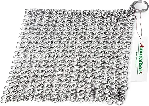 Amagabeli Garden & Home 8” x 8” 316 Stainless Steel Cast Iron Cleaner Chainmail ...