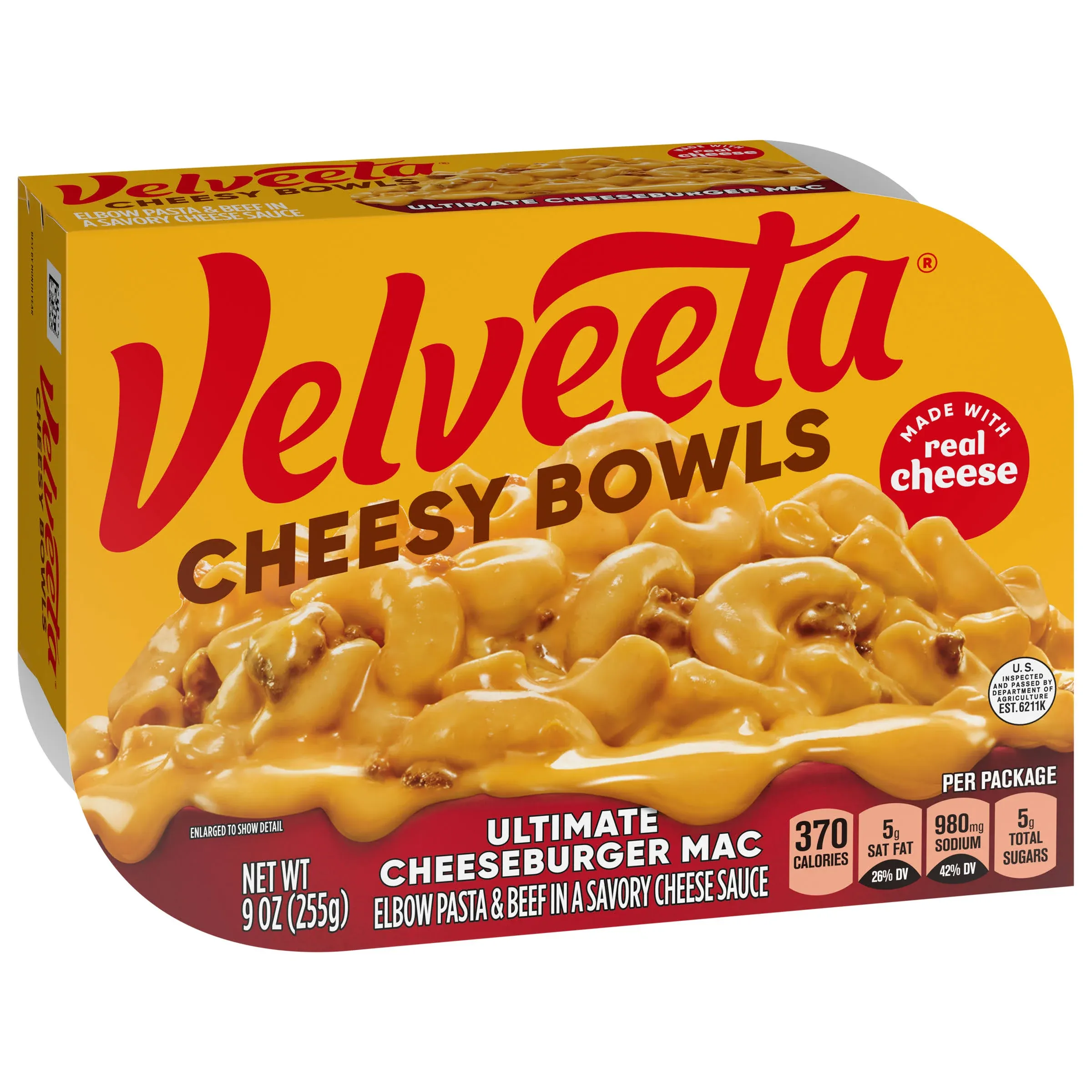 Velveeta Cheesy Bowls Ultimate Cheeseburger Mac Microwave Meal, 9 oz Tray