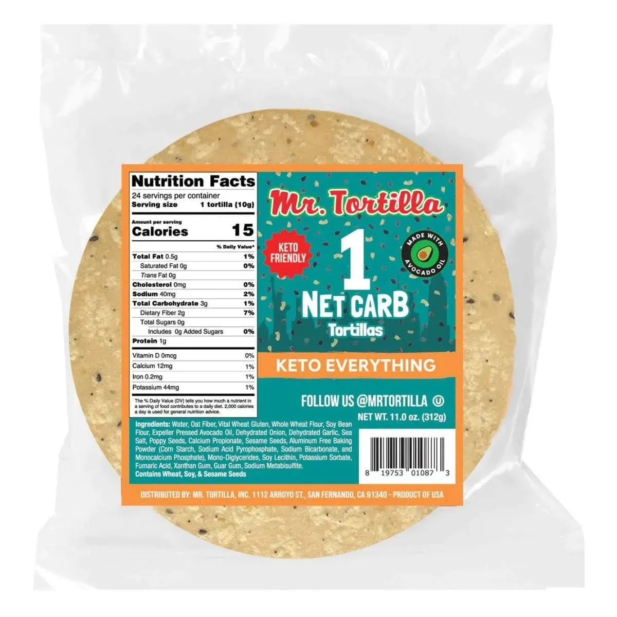 Mr. Tortilla Low Carb Tortilla Wraps - Keto Tortillas with Avocado Oil - Street Taco Size - 1 Net Carb per Serving - Low Calorie Keto Wraps - Low Carb Tortillas - (Everything Bagel, 24 Count)