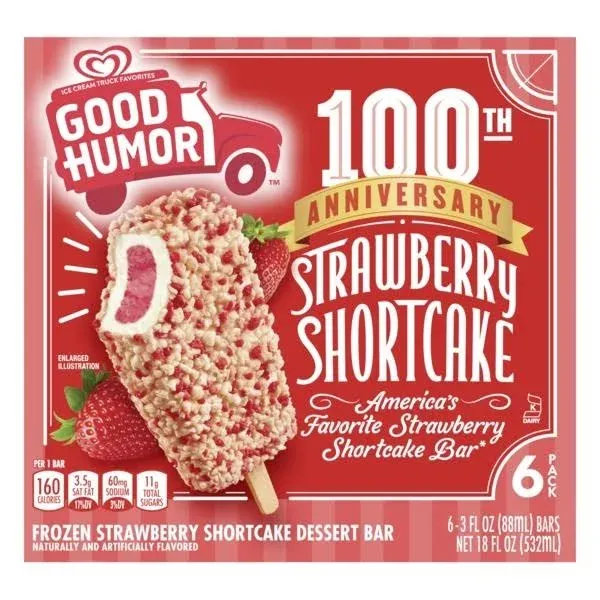 Good Humor Dessert Bars, Strawberry Shortcake - 6 pack, 3 fl oz bars