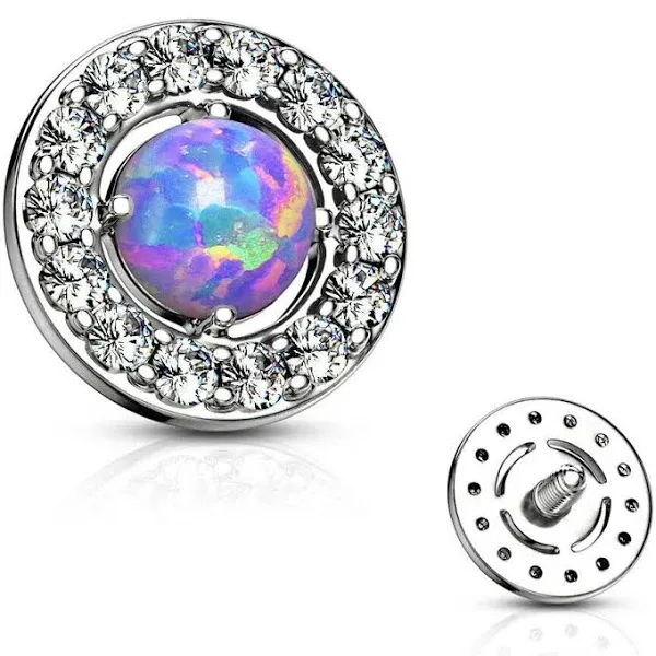 7 mm Paved CZ &amp; Opal Center Internally Threaded Dermal Anchor Tops 14G 