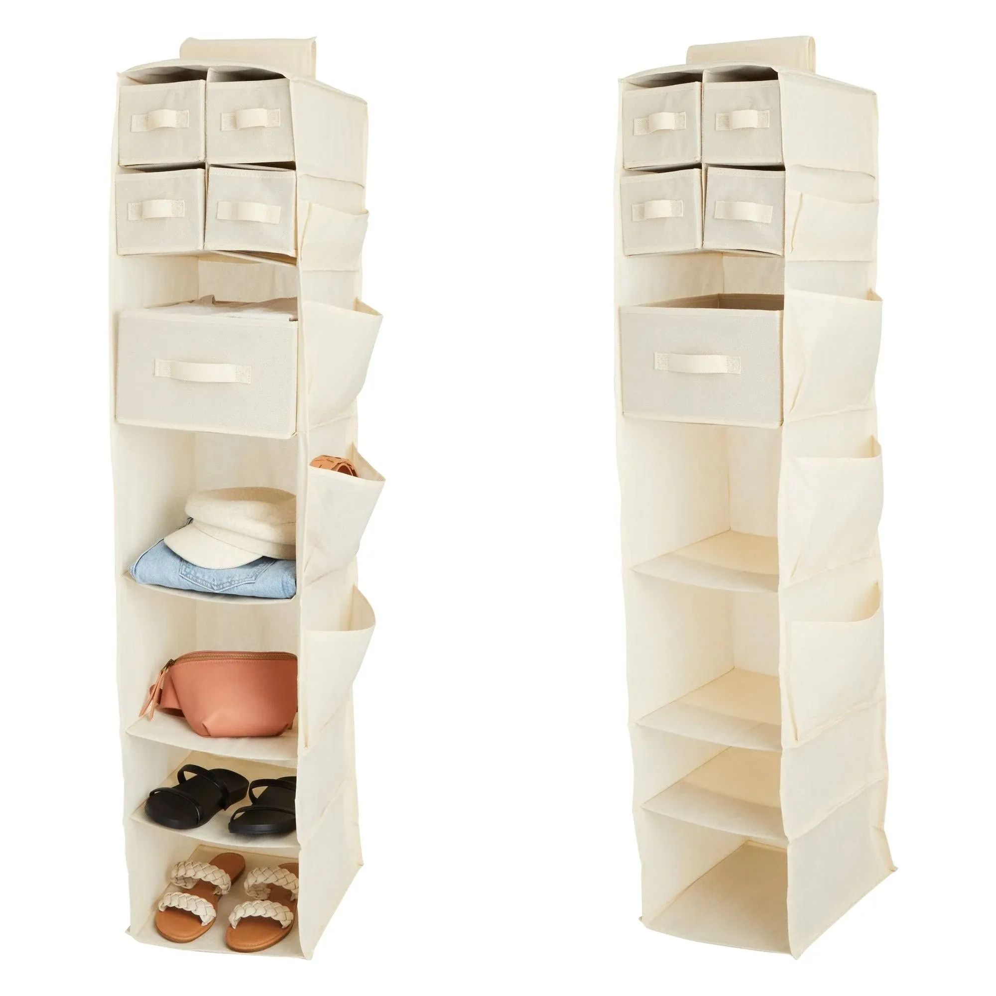 2-Pack 7-Shelf Hanging Closet Organizer with 5 Drawers, 4 Shelves, &amp; 4