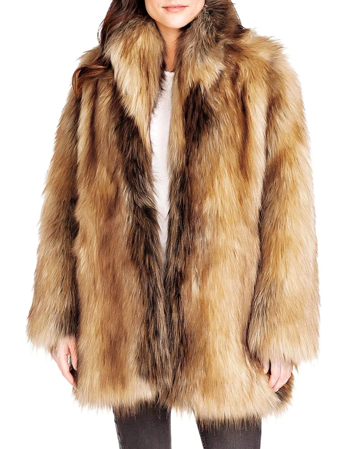 DONNA SALYERS FABULOUS FURS Shawl Collar Faux Fur Coat