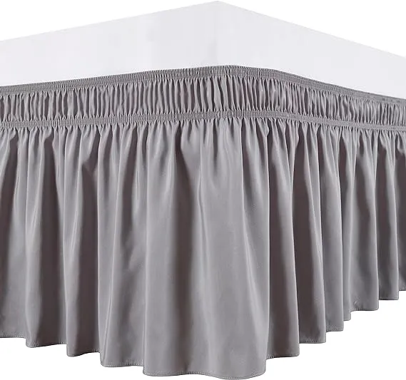 Biscaynebay Wrap Around Bed Skirts for Queen Beds 15 Inches Drop, Silver Grey Elastic Dust Ruffles Easy Fit Wrinkle & Fade Resistant Silky Luxurious