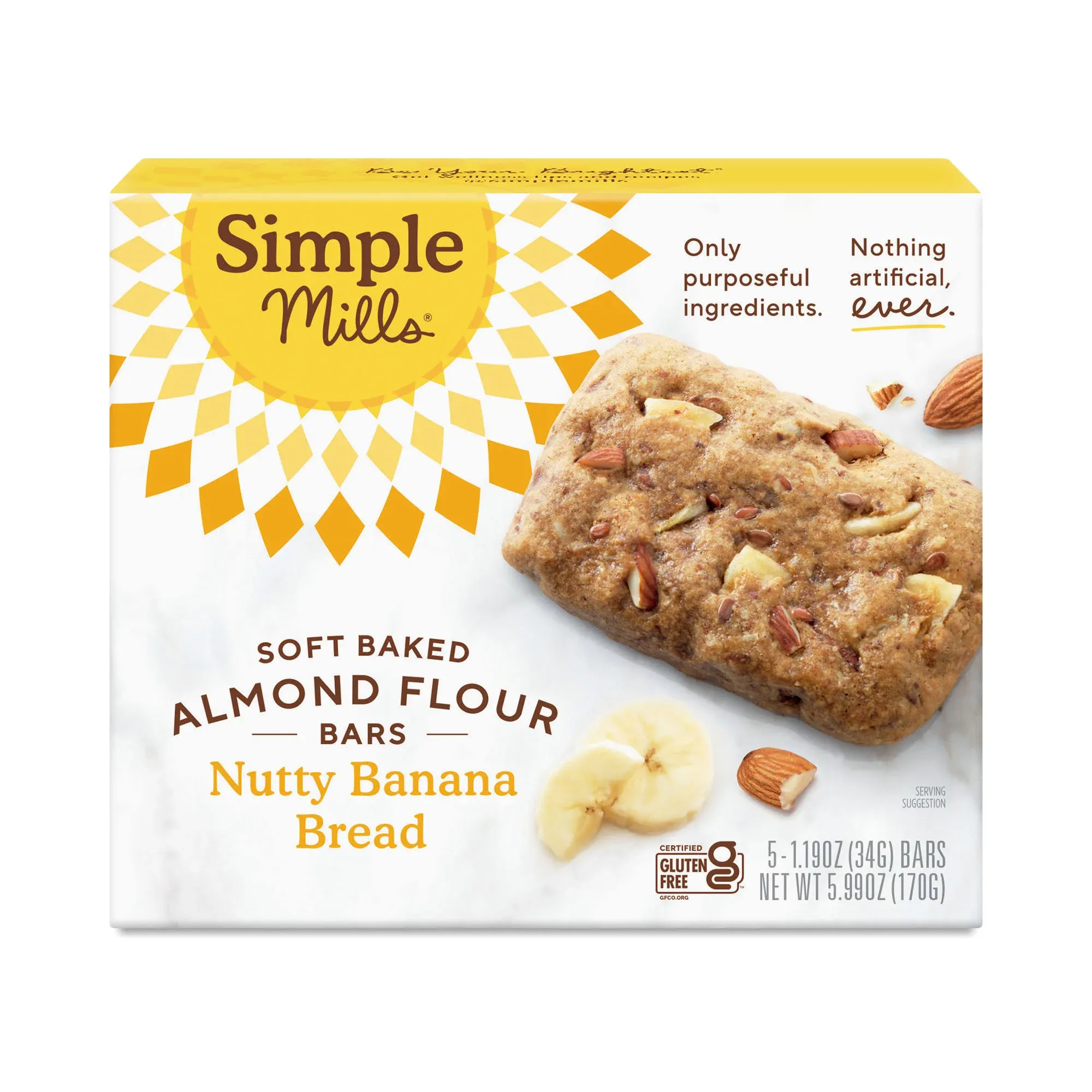 Simple Mills Nutty Banana Bread Soft Baked Almond Flour Bars, 5.99 OZ