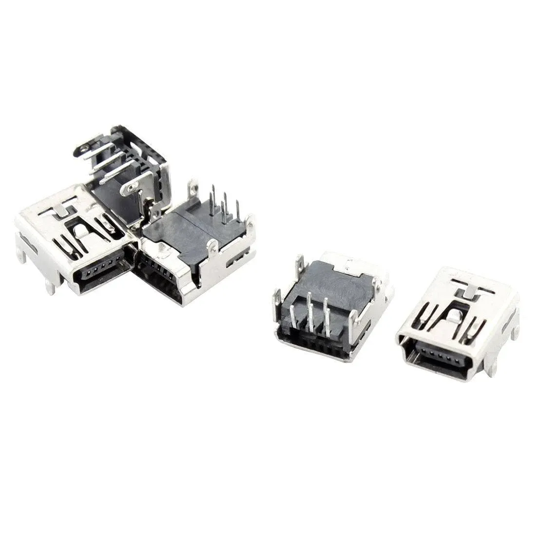 Unique Bargains 5pcs Female Mini USB B Connector 5-Pin Right Angle Dip Socket PCB Board