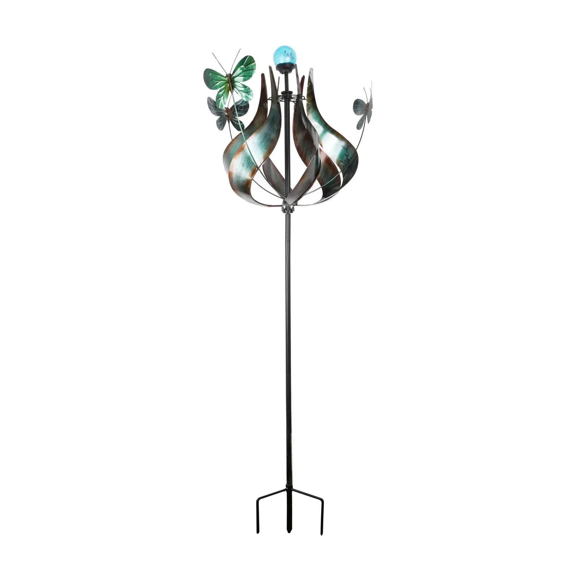 Peaktop Outdoor Tulip Kinetic Solar Light Windmill - Teal