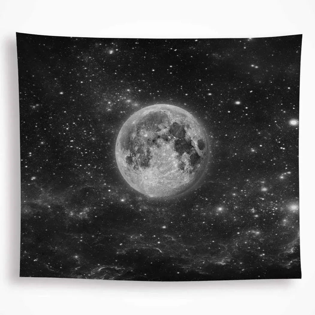 VAKADO Galaxy Moon Space Tapestry Wall Hanging Black Trippy Starry Night Sky ...