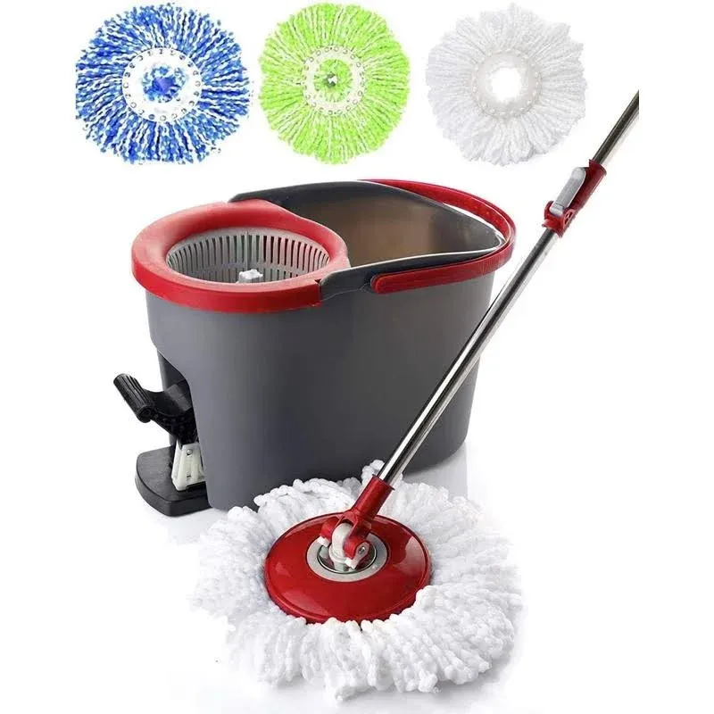 Simpli-Magic 79349 Spin Mop Cleaning System with 3 Microfiber Mop Heads Red ...