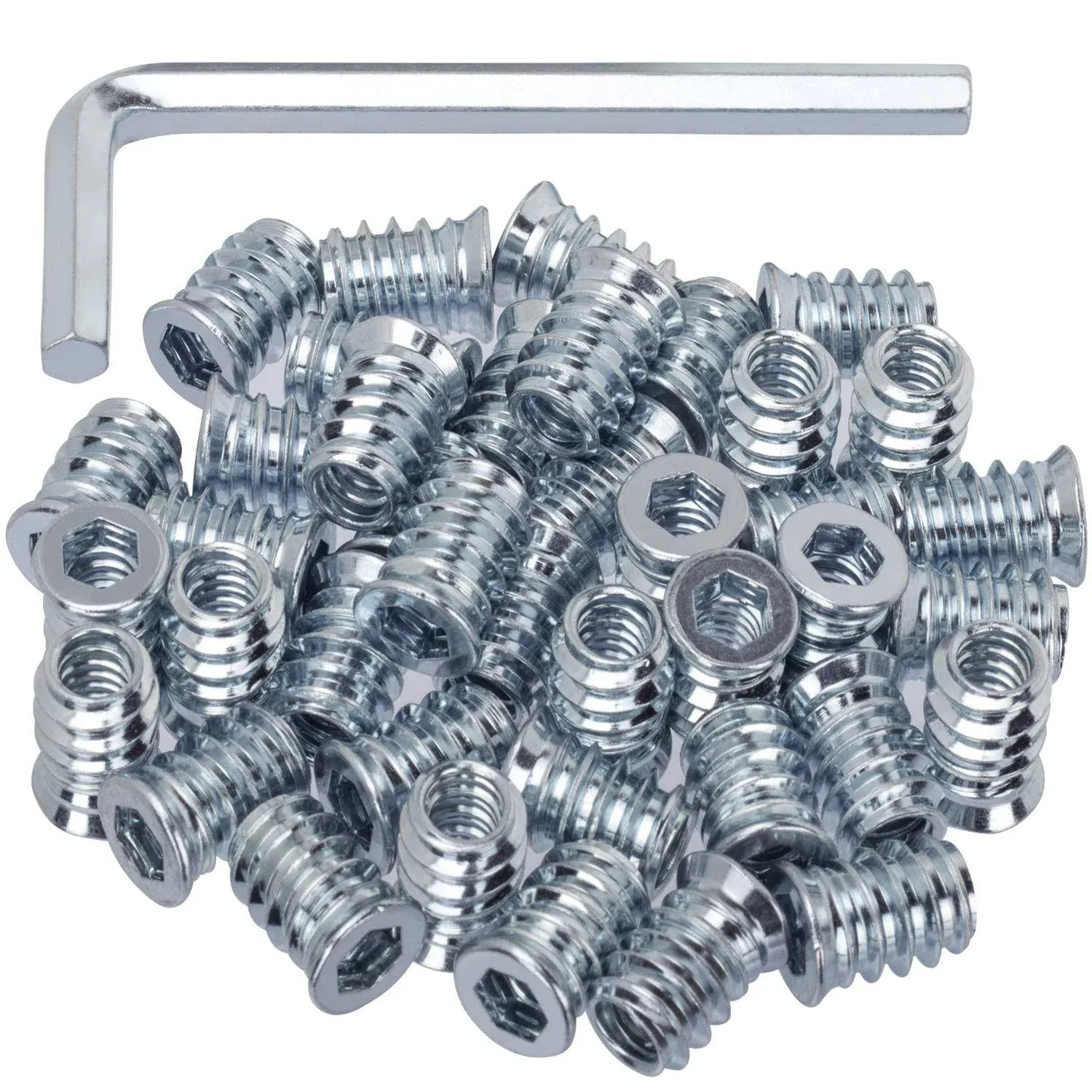 40 Pack Threaded Inserts, 1/4"-20 x 15mm Screw in Nut Threaded Wood Inserts, for Wood Furniture(with 1/4" Allen Wrench)