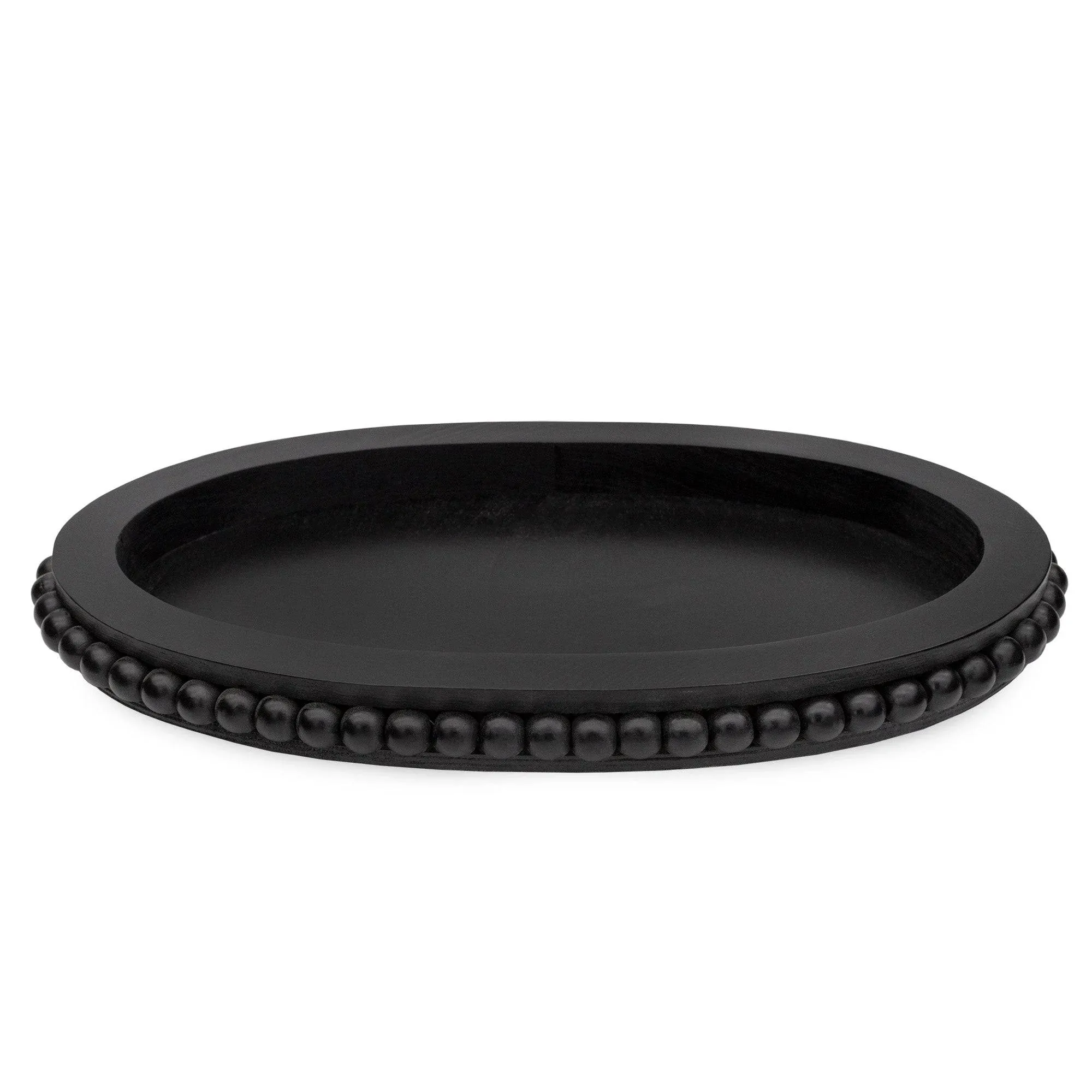 Black Beaded Oval Wood Tray, Decorative Farmhouse Style Wooden Tray