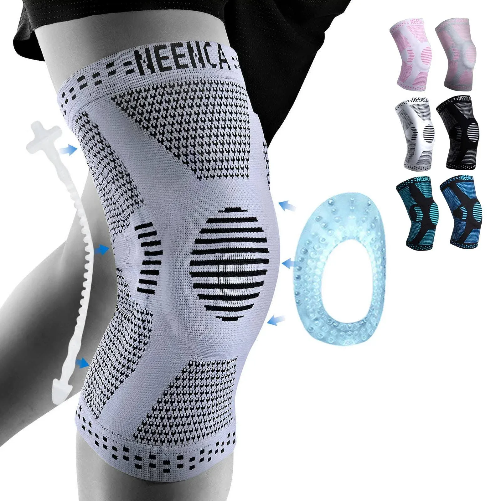 NEENCA Professional Knee Brace, Compression Knee Sleeve with Patella Gel Pad & Side Stabilizers, Knee Support Bandage for Pain Relief, Medical Knee