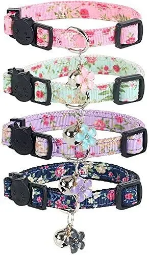 Yizepet Breakaway Cat Collar with Bell, 4 Pack Safety Adjustable Cat Collars Set