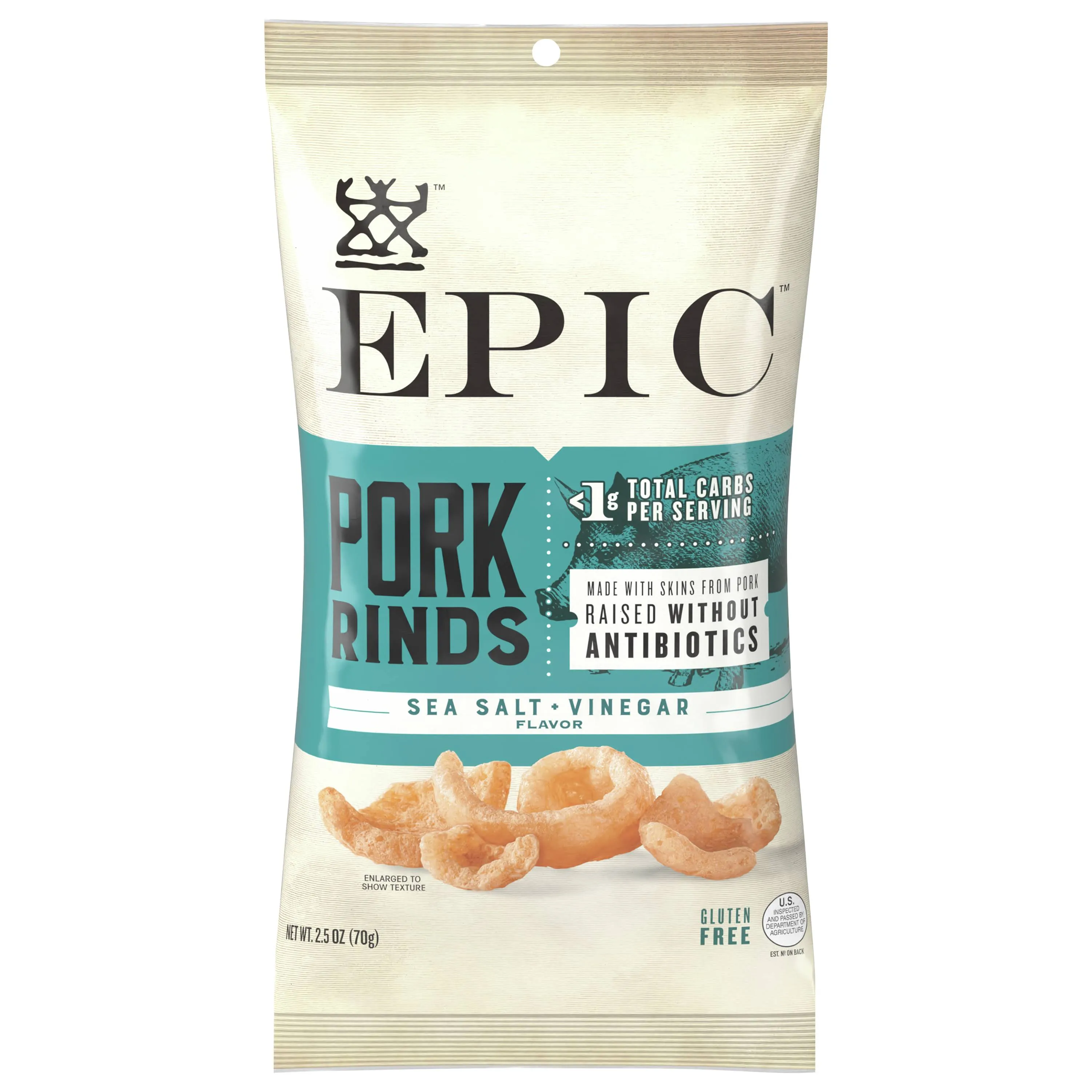 Epic Sea Salt & Vinegar Artisanal Pork Rinds, 2.5 oz.