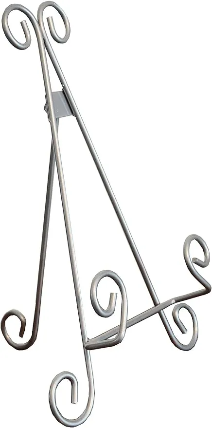 Heavy Duty Metal Artisan Curved Book Stand, Picture Frame Stand, Plaque Stand, Cook Book Stand, Silver