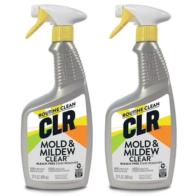 CLR Mold & Mildew Clear, Bleach-Free Stain Remover Spray  Works on Fabric, Wood, Fiberglass, Concrete, Brick, Painted Walls, Glass and More  EPA Safer Choice, 32 Ounce, Pack of 4