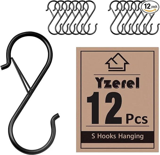 Yzerel 12pcs S Hooks Hanging Safety Buckle - 3.5 inch Heavy Duty S Hooks,Hanging ...