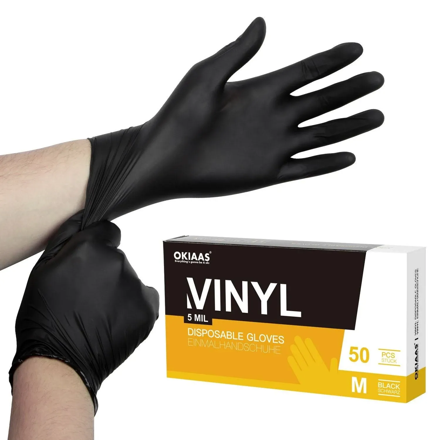 OKIAAS Black Disposable Gloves Medium, Vinyl Gloves Disposable Latex Free, 5 mil ...