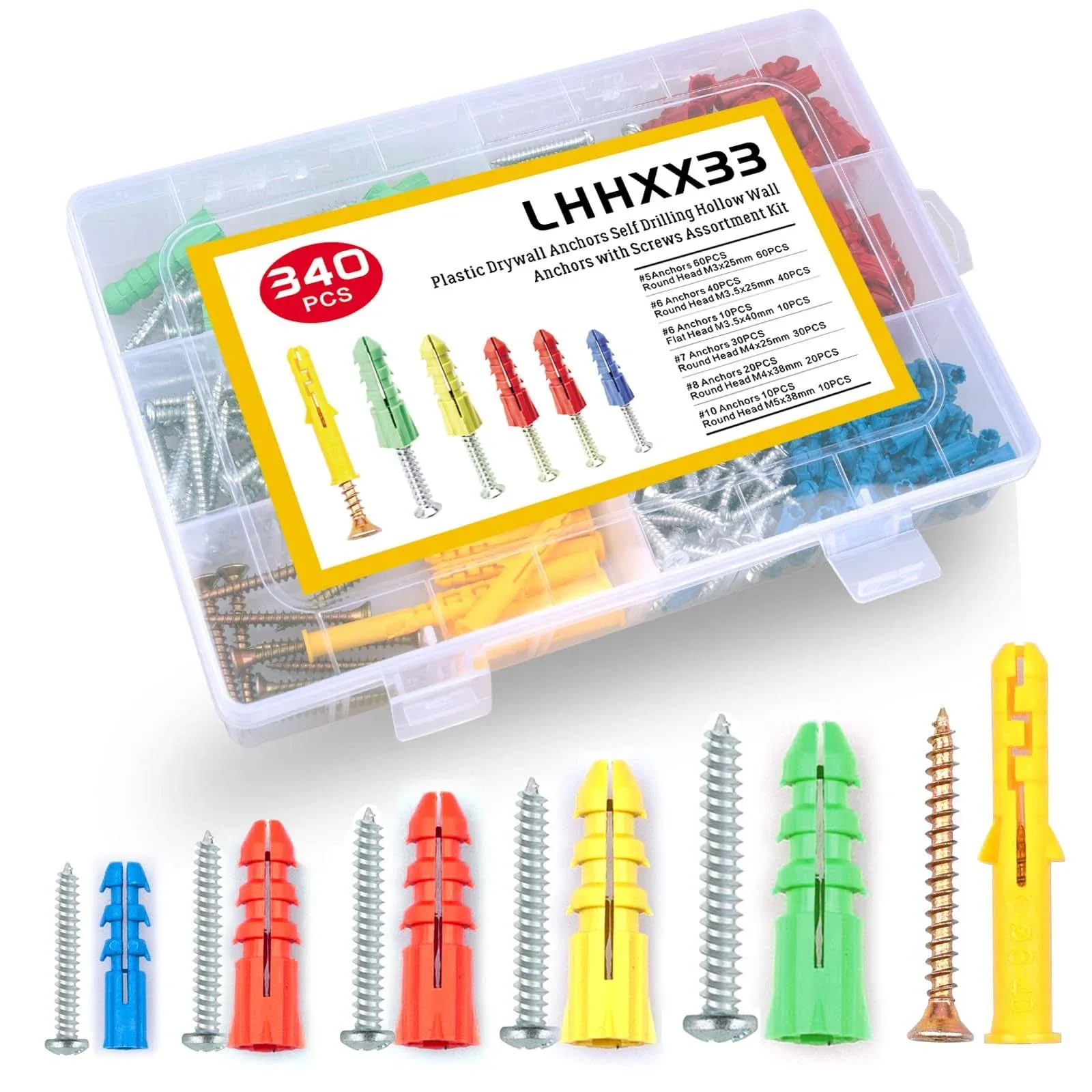 340-Piece Drywall Anchors and Screws Combo Pack - Includes 170 Plastic Wall Anch