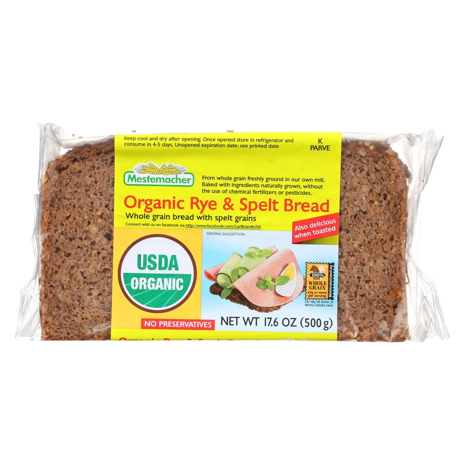 Mestemacher Organic Rye and Spelt Bread, 17.6 oz