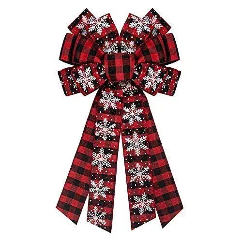 Large Christmas Wreath Bows, Christmas Red Velvet Buffalo Plaid Bows for Wreaths ...